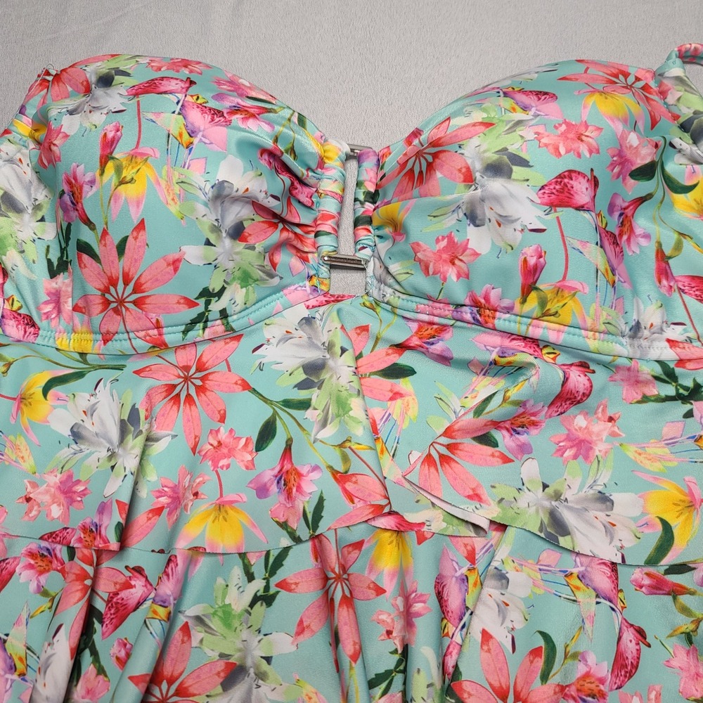 Collections by Catalina Tankini Top Womens M‎ Teal Floral Ruffle CTL36453T Swim